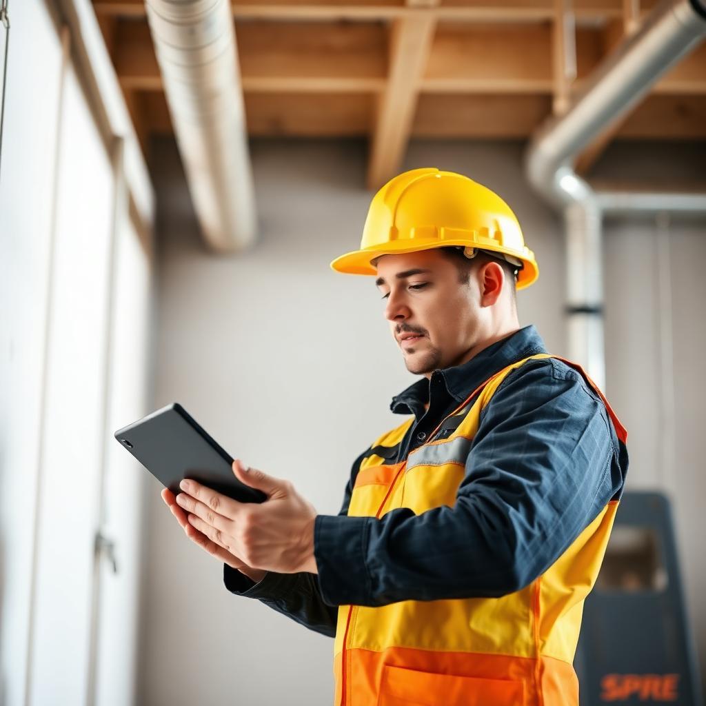 Tradesperson accepting a job on-site from a mobile device.